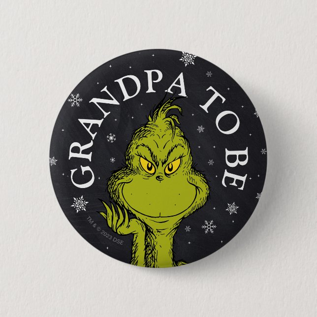 Chapa Redonda De 5 Cm Grinch Chalkboard Baby Shower | Abuelo (Anverso)