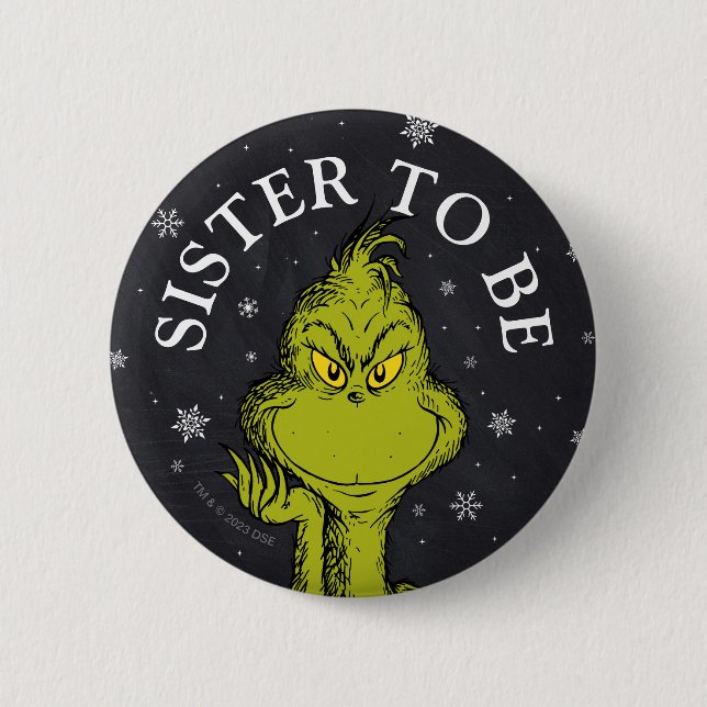 Chapa Redonda De 5 Cm Grinch Chalkboard Baby Shower | Hermana Que Debe S (Anverso)