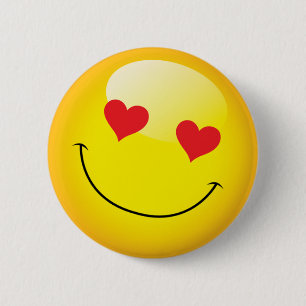 Chapa Redonda De 5 Cm Grinning Happy Love Heart Emoji Man Face Fiesta