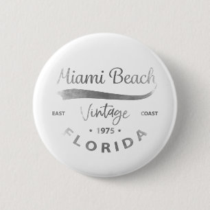 Chapa Redonda De 5 Cm Gris con el logotipo vintage de Miami-Beach-Florid