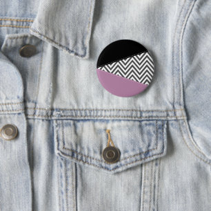 Chapa Redonda De 5 Cm Gris Zigzag, Gris Chevron, Zigzag Pattern, Púrpura