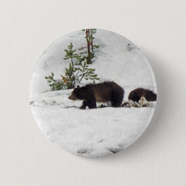 Chapa Redonda De 5 Cm Grizzlies in the Snow (Anverso)