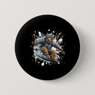 Chapa Redonda De 5 Cm Grizzly Bear Animal Snowboard Deportes Snowboard