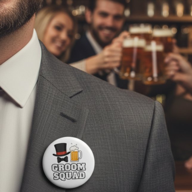 Chapa Redonda De 5 Cm Groom Squad Hat and Beer Button Pin (Subido por el creador)