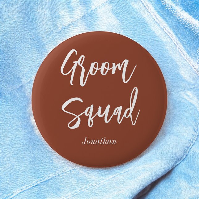 Chapa Redonda De 5 Cm Groom Squad Terracotta Brown White (Subido por el creador)