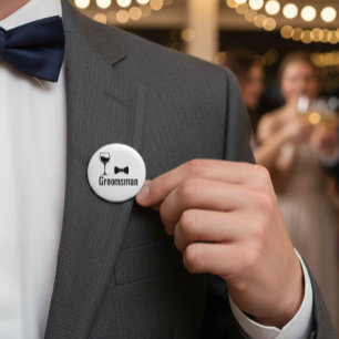 Chapa Redonda De 5 Cm Groomsman Wine Glass and Bow Tie Button Pin 