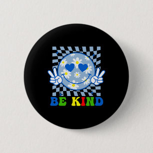 Chapa Redonda De 5 Cm Groovy Be Kind Flor Amabilidad Sonrisa Face Autism