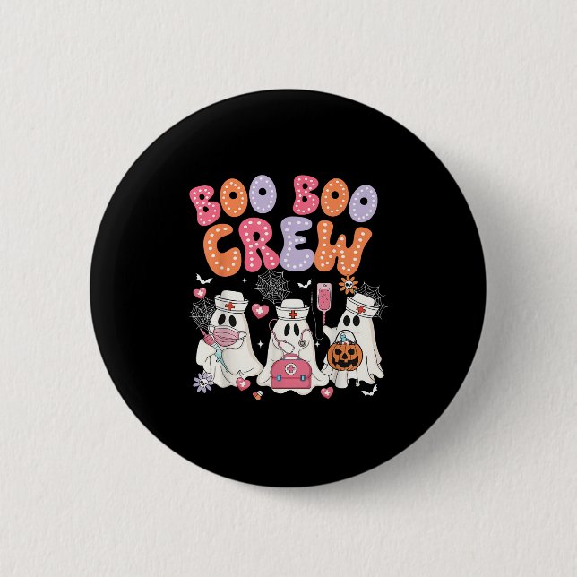 Chapa Redonda De 5 Cm Groovy Boo Boo Crew Nurse Funny Ghost Halloween Te (Anverso)