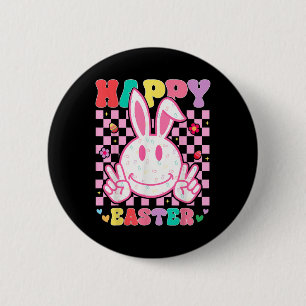 Chapa Redonda De 5 Cm Groovy Bunny Smile Face Happy Easter Day Men Kids