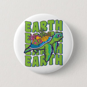 Chapa Redonda De 5 Cm Groovy Earth Day Sea Turtle Lover Wild