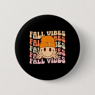 Chapa Redonda De 5 Cm Groovy Fall Vibes Smile Face Retro Otoño Vibes Me