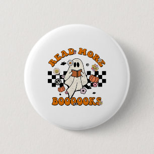 Chapa Redonda De 5 Cm Groovy Halloween Leer más libros Cute Boo Leer A B
