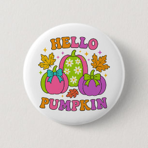 Chapa Redonda De 5 Cm Groovy Hola Calabaza Retro Otoño Halloween