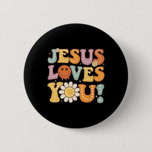 Chapa Redonda De 5 Cm Groovy Jesús Te Ama Niños Mujeres Fe Religiosa