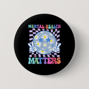 Chapa Redonda De 5 Cm Groovy Mental Health S Flower Autism Smile Face