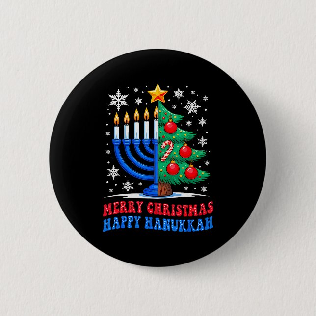 Chapa Redonda De 5 Cm Groovy Merry Chrismukkah Happy Christmas Hanukkah  (Anverso)