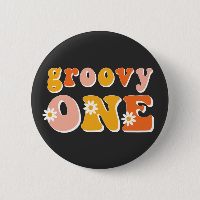 Chapa Redonda De 5 Cm Groovy One Retro Primer Cumpleaños (Anverso)
