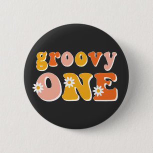 Chapa Redonda De 5 Cm Groovy One Retro Primer Cumpleaños