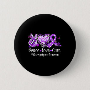 Chapa Redonda De 5 Cm Groovy Peace Love Cure Purple Ribbon Fibromialgia