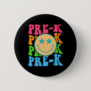 Chapa Redonda De 5 Cm Groovy Pre-K Vibes Face Retro Profesores Niños De 