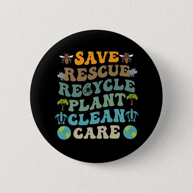 Chapa Redonda De 5 Cm Groovy Save Bees Rescue Animals Recycle Earth Day (Anverso)