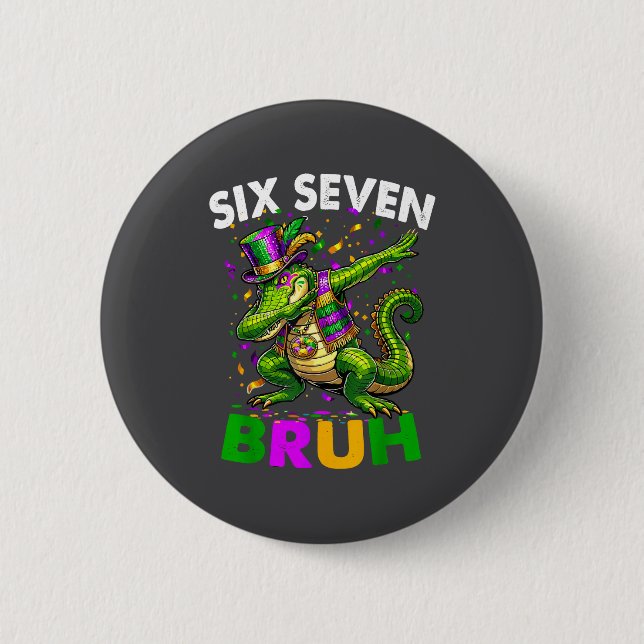 Chapa Redonda De 5 Cm Groovy Six Seven Bruh Alligator Dabbing Mardi Gras (Anverso)