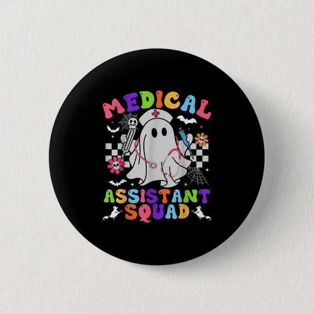 Chapa Redonda De 5 Cm Groovy Spooky Medical Istant Squad Cute Halloween (Anverso)