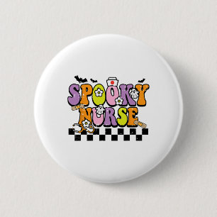Chapa Redonda De 5 Cm Groovy Spooky Nurse Retro Halloween Enfermera Caer