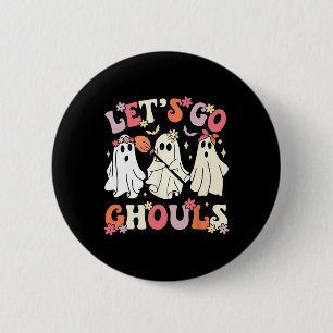 Chapa Redonda De 5 Cm Groovy Vamos Ghouls Halloween Fantasma Para