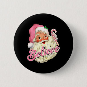 Chapa Redonda De 5 Cm Groovy Vintage Pink Santa Claus cree Navidades