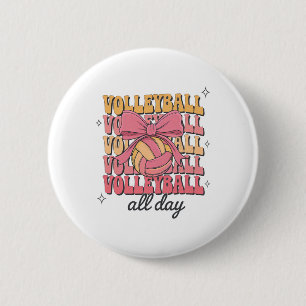 Chapa Redonda De 5 Cm Groovy Volleyll Coquette Bow Chica Voleibol A