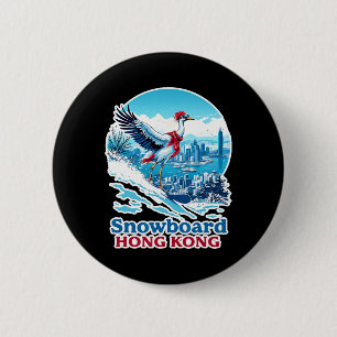 Chapa Redonda De 5 Cm Grúa De Snowboard En El Skyline Azul De Hong Kong