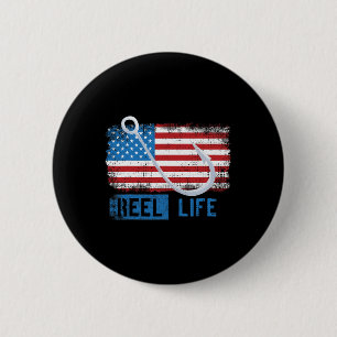 Chapa Redonda De 5 Cm Grunge American Flag Fisherman Graphic
