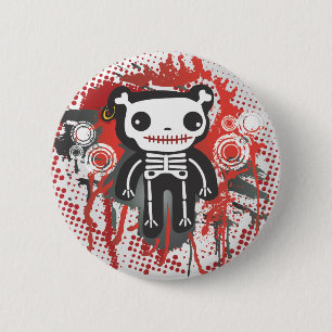Chapa Redonda De 5 Cm grunge sangriento esquelético del oso de peluche