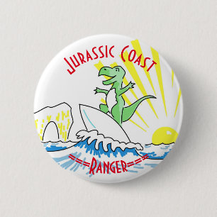 Chapa Redonda De 5 Cm Guardabosques de surf de dinosaurio de la costa ju