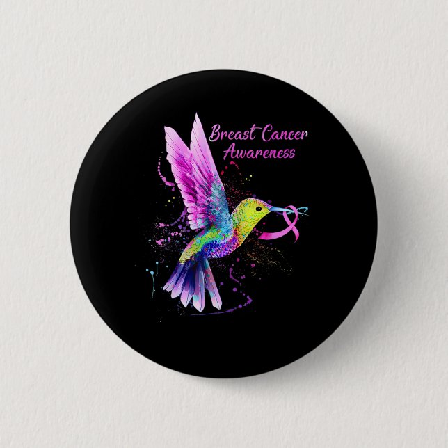 Chapa Redonda De 5 Cm Guay Hummingbird Holding Pink Ribbon Mamis Cancer (Anverso)