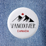 Chapa Redonda De 5 Cm Guay Vancouver Canada Mountains Maple Leaf<br><div class="desc">Muestra tres picos de montaña, Vancouver y Canadá abajo, y una hoja de arce canadiense encima. Vancouver es la ciudad más grande del oeste de Canadá y tiene acceso a muchas montañas de esquí. Guay, diseño negro y rojo brillante, retro y moderno al mismo tiempo. Para las personas que aman...</div>
