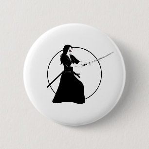 Chapa Redonda De 5 Cm Guerrera de Samurai con espada