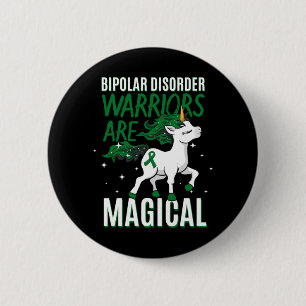 Chapa Redonda De 5 Cm Guerrero Bipolar Unicornio Mágico Cinta Verde