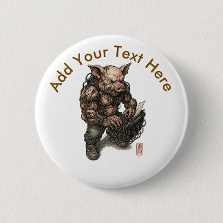 Chapa Redonda De 5 Cm Guerrero del cerdo mutante - Carnicero del ciberpu