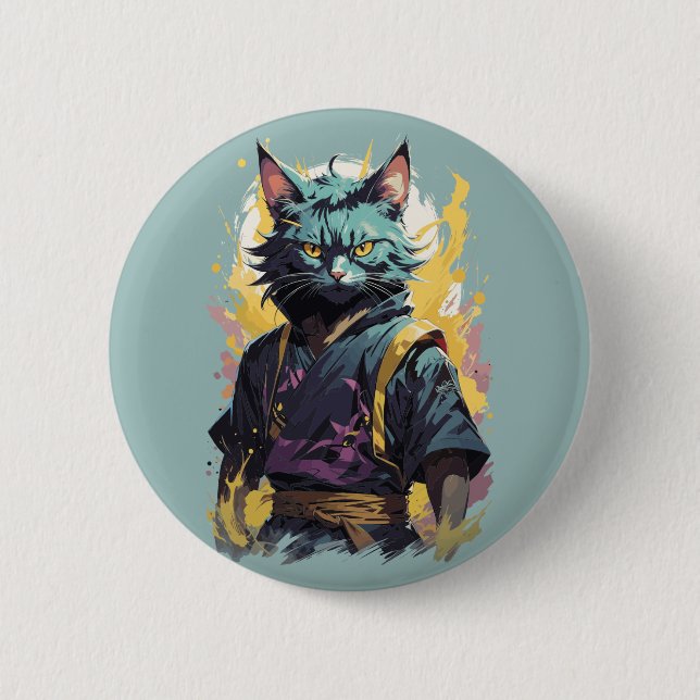 Chapa Redonda De 5 Cm Guerrero del gato Ninja de Guay Fire Splash Gray (Anverso)