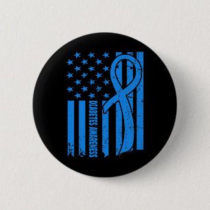 Chapa Redonda De 5 Cm Guerrero Diabético Bandera De Usa Azul Conciencia