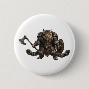 Chapa Redonda De 5 Cm Guerrero Épico Vikingo Gato Maine Coon 