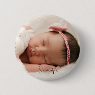 Chapa Redonda De 5 Cm Guión de nombre de foto del bebé del personalizado