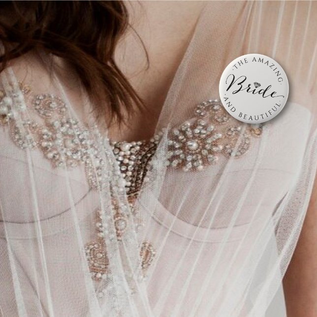 Chapa Redonda De 5 Cm Guión de novia Diamante Boda de Moda (BRIDE Script Diamond Chic Wedding Bridal Party Pinback Button @ fatfatin_blue_knot)