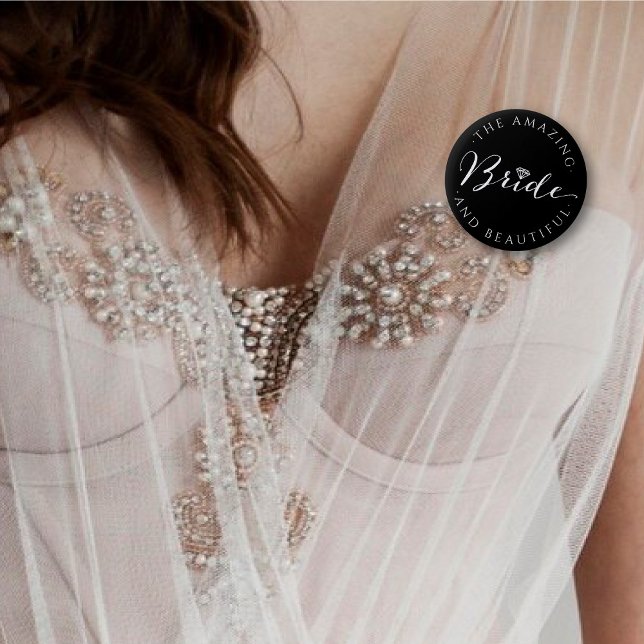 Chapa Redonda De 5 Cm Guión de novia Diamante Boda de Moda (BRIDE Script Diamond Chic Wedding Bridal Party Pinback Button @ fatfatin_blue_knot)
