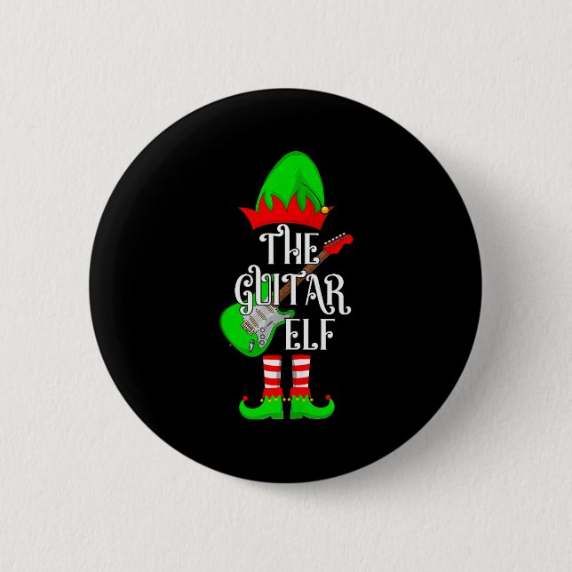 Chapa Redonda De 5 Cm Guitar Elf Christmas Pajamas Matching Family Elf S (Anverso)