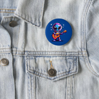 Chapa Redonda De 5 Cm Guitarista alienígena de 8 bits - Música espacial
