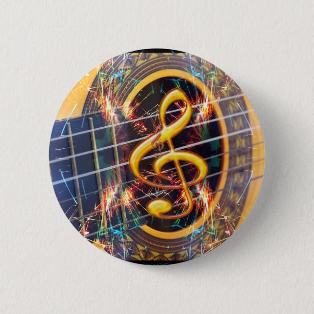 Chapa Redonda De 5 Cm Guitarra Acústica Psicólica, diseño de hojas de mú (Anverso)