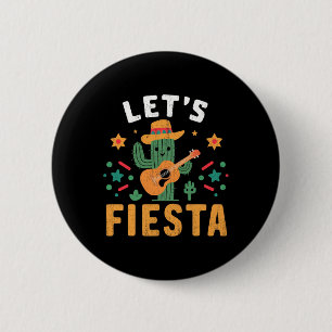Chapa Redonda De 5 Cm Guitarra de Cactus del Cinco de Mayo Mexicano para